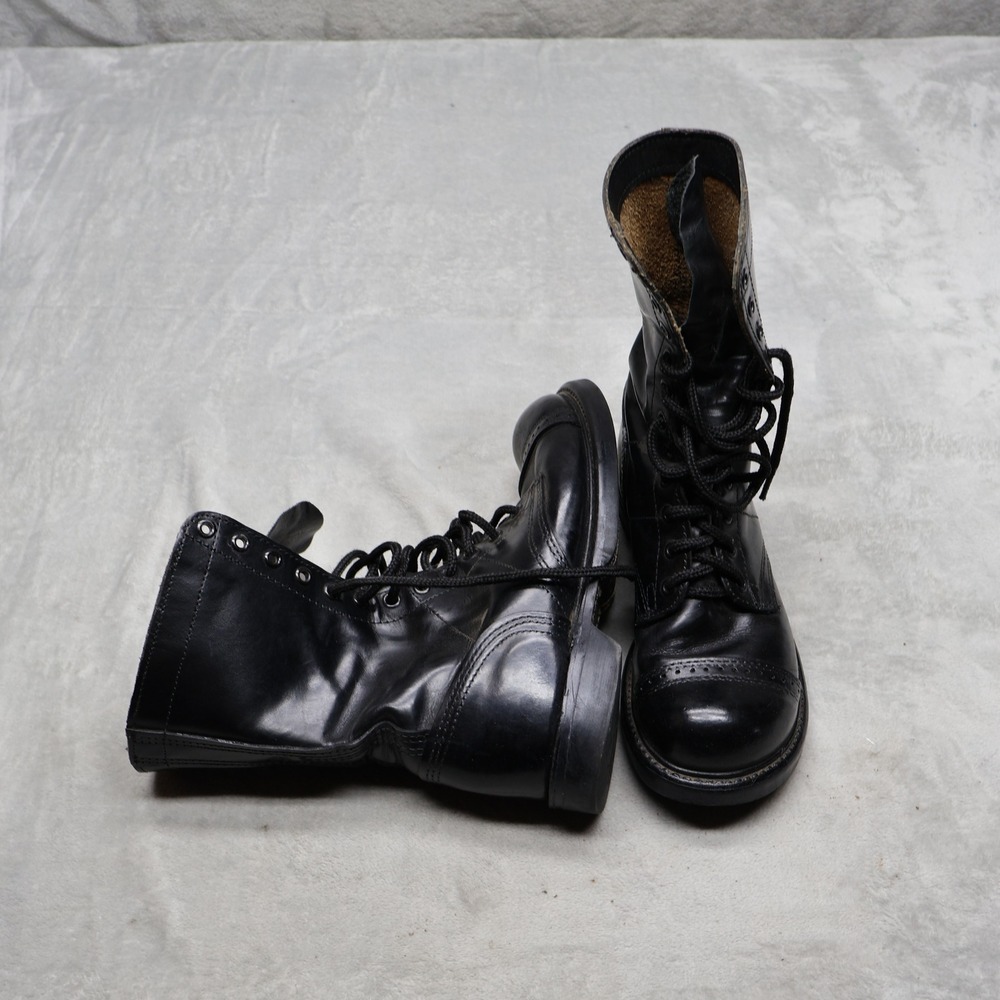 HH Boots Mens 6.5D Combat Boots Black Leather Cap Toe Moto Military USA VTG 975